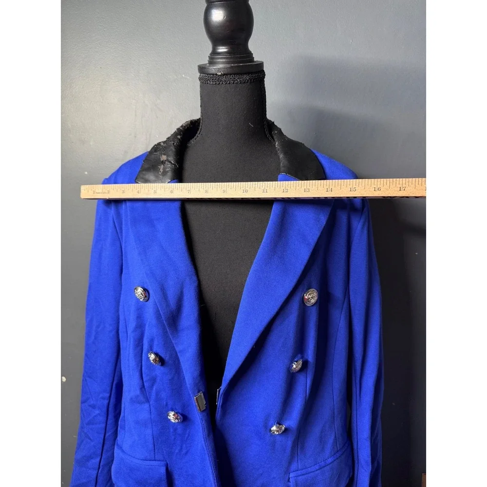 Lane Bryant Blue Bryant Blazer 18 Silver Button‎ Faux Leather Trim AS IS Repair